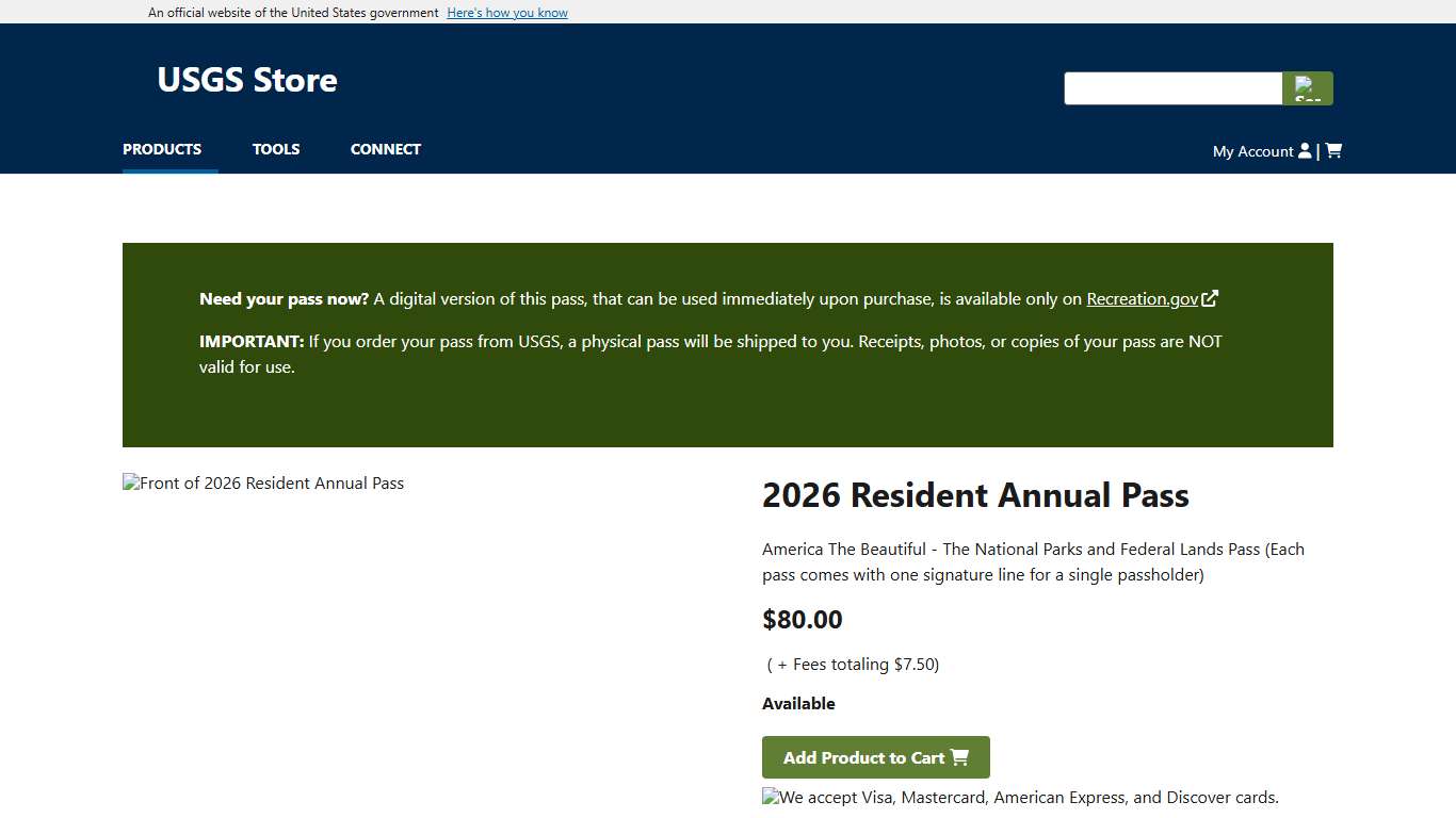 2026 Resident Annual Pass USGS Store